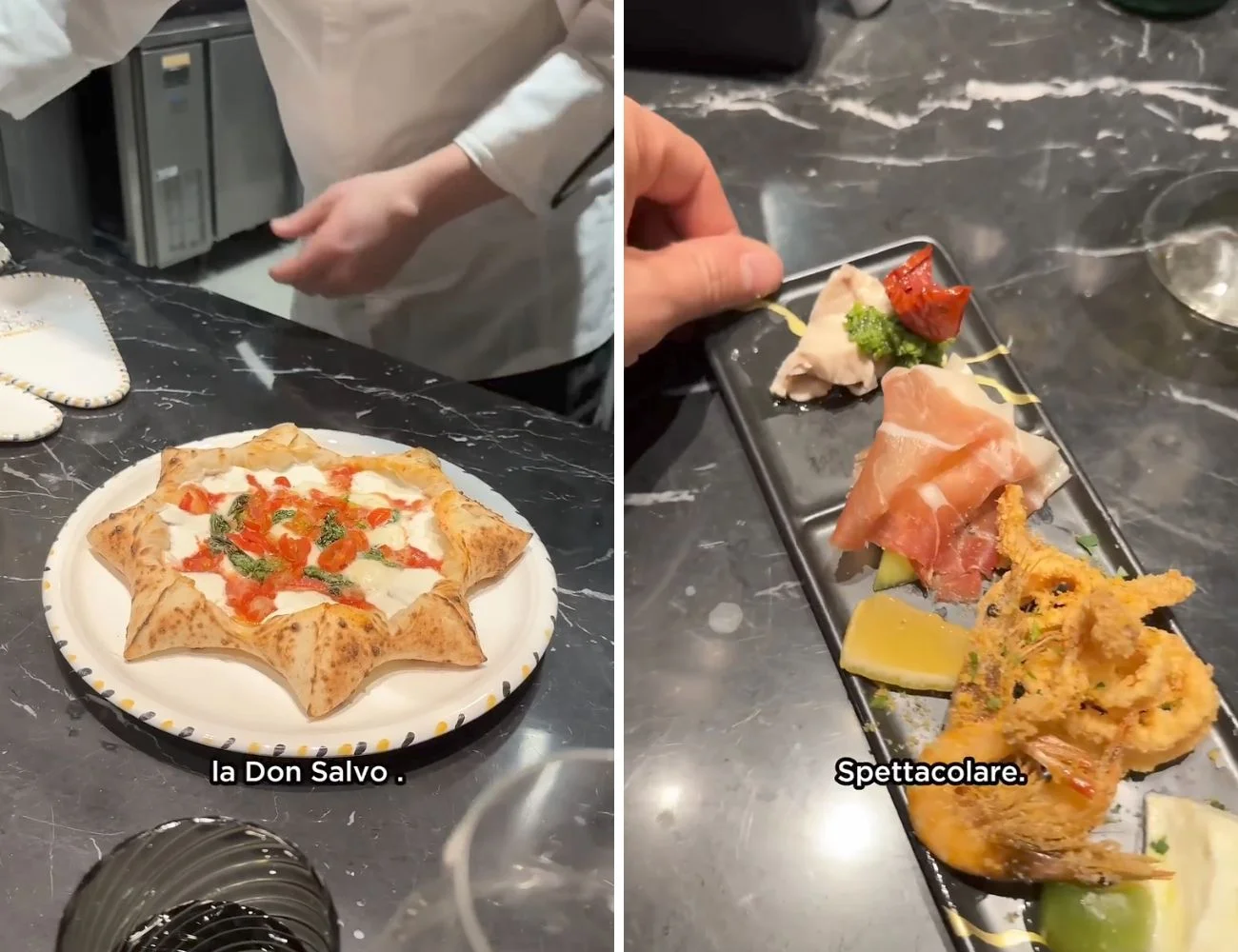 La pizza e l'antipasto "italiano" in un ristorante tricolore di Tokyo.